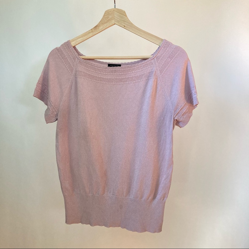 Anne Taylor Factory Dusty Rose Knit Scoop Neck Top